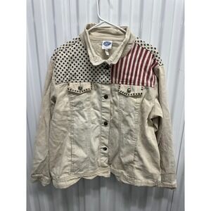 DG2 by Diane Gilman American Flag Stars Stripes Jean Jacket 1X Studded